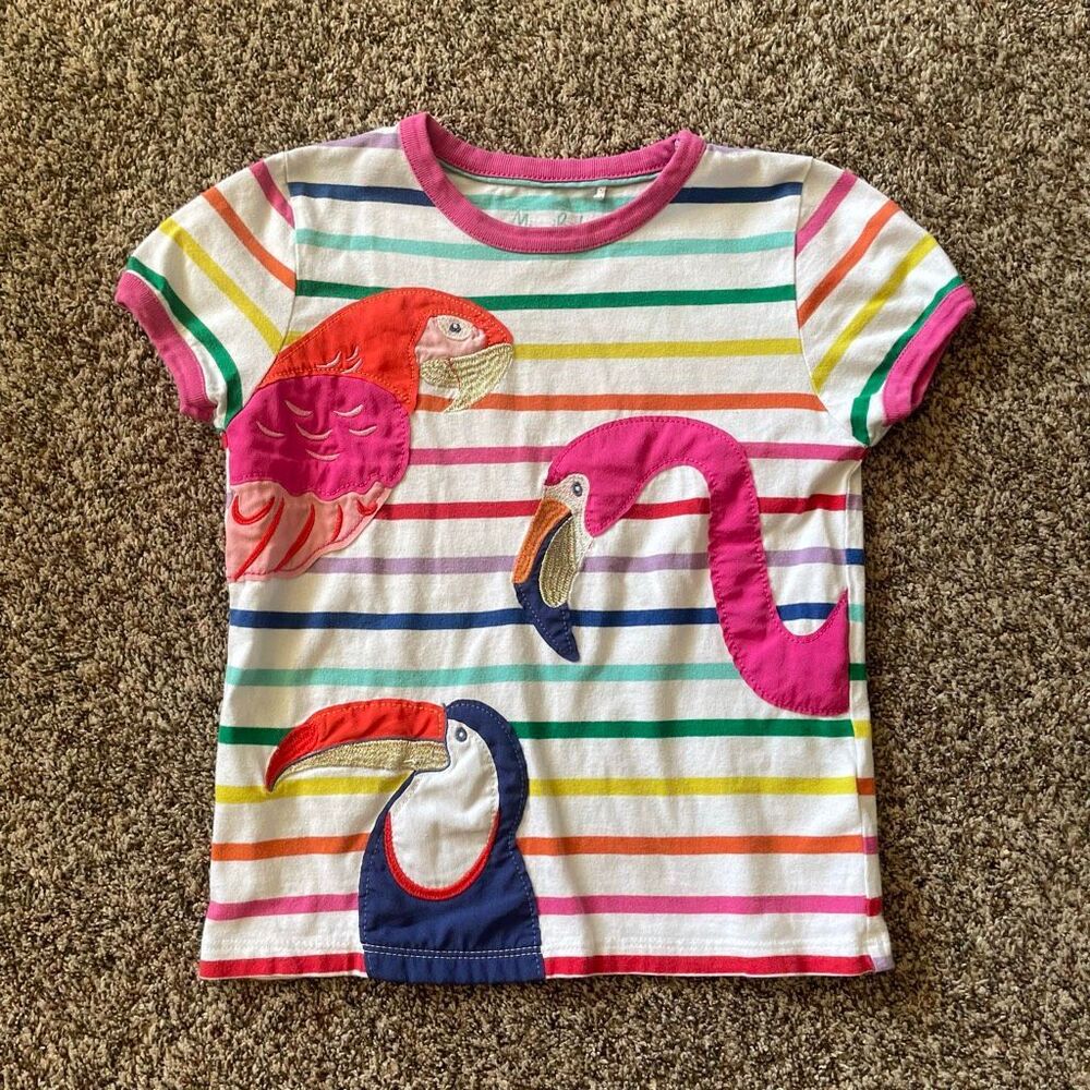 Mini Boden girls size 7-8 striped tropical bird t shirt